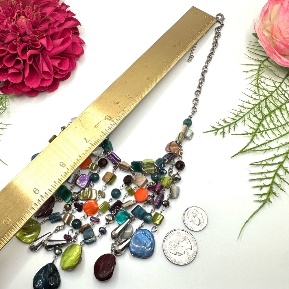 NEW⚜️Mother Of Pearl & Glass Crystal Chandelier Necklace - Picture 6 of 6